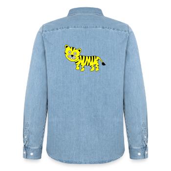 Tiger Funny - Men’s Organic Denim Shirt by Stanley/Stella - light wash - Back - AI Model Male 185 light (185cm)