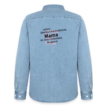 überdurchschnittliche mama  - Männer Jeanshemd Organic von Stanley/Stella - verwaschenes Hellblau - Hinten - AI Model Male 185 light (185cm)