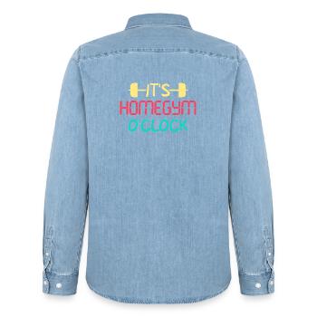 Fitness Fanatics Homegym O ́Clock Calisthenics Gym - Men’s Organic Denim Shirt by Stanley/Stella - light wash - Back - AI Model Male 185 light (185cm)