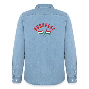 Budapest Hungarian Flags - Men’s Organic Denim Shirt by Stanley/Stella - light wash - Back - AI Model Male 185 light (185cm)