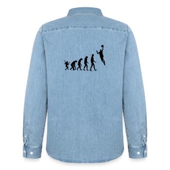 Basketball - Basket Ball - Game - Sport - Player - Men’s Organic Denim Shirt by Stanley/Stella - light wash - Back - AI Model Male 185 light (185cm)