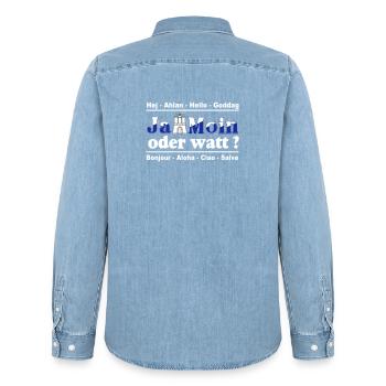 Hamburg , Tradition , Fan , Ja Moin oder watt (25) - Männer Jeanshemd Organic von Stanley/Stella - verwaschenes Hellblau - Hinten - AI Model Male 185 light (185cm)