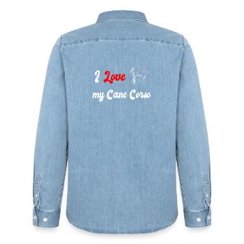 J'adore mon chien Cane Corso - Chemise en denim homme bio Stanley/Stella - bleu clair délavé - Dos - AI Model Male 185 light (185cm)