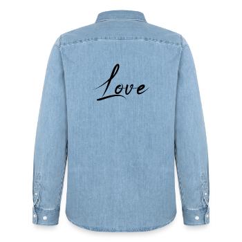 HEART. COUPLE. JUST MARRIED. Bachelorette party. VALENTINE'S DAY. - Men’s Organic Denim Shirt by Stanley/Stella - light wash - Back - AI Model Male 185 light (185cm)