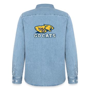 Maskottchen der Go Cats Football Wildcat-Seite - Männer Jeanshemd Organic von Stanley/Stella - verwaschenes Hellblau - Hinten - AI Model Male 185 light (185cm)