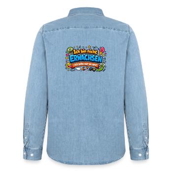 Ich bin nicht erwachsen Spruch Cartoon - Männer Jeanshemd Organic von Stanley/Stella - verwaschenes Hellblau - Hinten - AI Model Male 185 light (185cm)