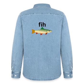 Fih Funny Fish Men's Fishing Fih - Men’s Organic Denim Shirt by Stanley/Stella - light wash - Back - AI Model Male 185 light (185cm)