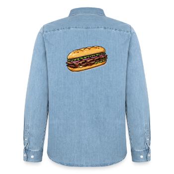 Sandwich Illustration - Männer Jeanshemd Organic von Stanley/Stella - verwaschenes Hellblau - Hinten - AI Model Male 185 light (185cm)
