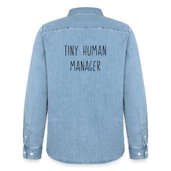 Mum's world - Men’s Organic Denim Shirt by Stanley/Stella - light wash - Back - AI Model Male 185 light (185cm)