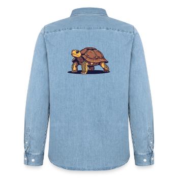 Schildkröte Schildkröten Geschenk - Männer Jeanshemd Organic von Stanley/Stella - verwaschenes Hellblau - Hinten - AI Model Male 185 light (185cm)