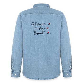Schwester der Braut niedliches Design mit Herz - Männer Jeanshemd Organic von Stanley/Stella - verwaschenes Hellblau - Hinten - AI Model Male 185 light (185cm)