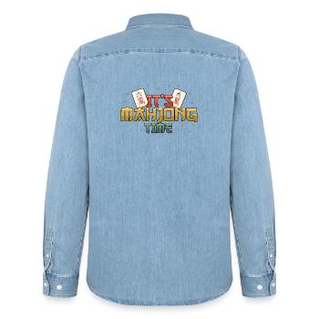 It's Mahjong Time Mahjong Game Social Club - Men’s Organic Denim Shirt by Stanley/Stella - light wash - Back - AI Model Male 185 light (185cm)
