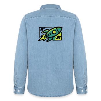 Graffiti de fusées - Chemise en denim homme bio Stanley/Stella - bleu clair délavé - Dos - AI Model Male 185 light (185cm)