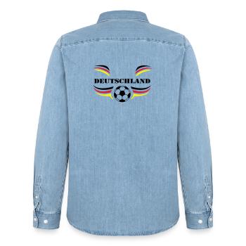 Deutschland Fußball Kult Shirt (25) - Männer Jeanshemd Organic von Stanley/Stella - verwaschenes Hellblau - Hinten - AI Model Male 185 light (185cm)