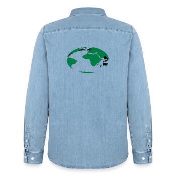 erdball_1 - Men’s Organic Denim Shirt by Stanley/Stella - light wash - Back - AI Model Male 185 light (185cm)