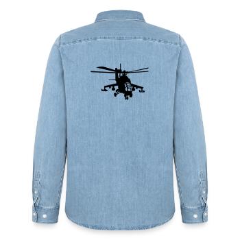 Helicopter Mi-24 - Men’s Organic Denim Shirt by Stanley/Stella - light wash - Back - AI Model Male 185 light (185cm)