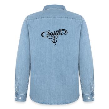 Sailor Anker Waves Segler Segel Segeln - Männer Jeanshemd Organic von Stanley/Stella - verwaschenes Hellblau - Hinten - AI Model Male 185 light (185cm)