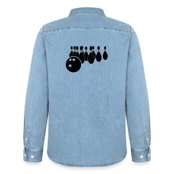 Logo de bowling - Chemise en denim homme bio Stanley/Stella - bleu clair délavé - Dos - AI Model Male 185 light (185cm)