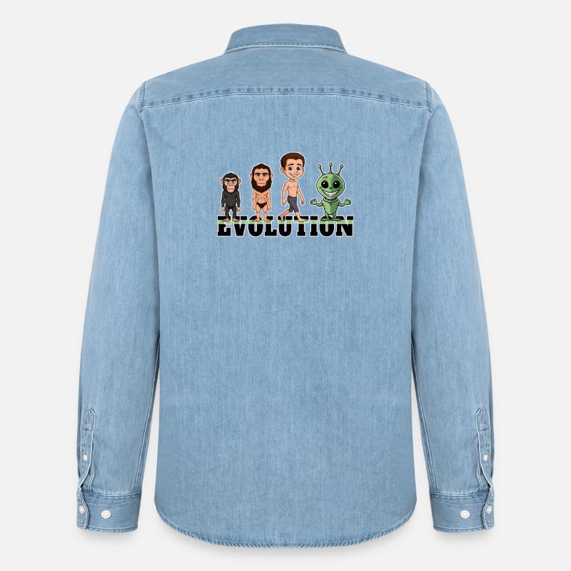 Evolution Alien - Männer Jeanshemd Organic von Stanley/Stella - verwaschenes Hellblau