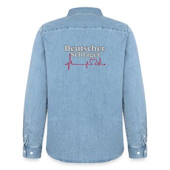 Schlager Party , Schlager Musik , Herzschlag - Männer Jeanshemd Organic von Stanley/Stella - verwaschenes Hellblau - Hinten - AI Model Male 185 light (185cm)