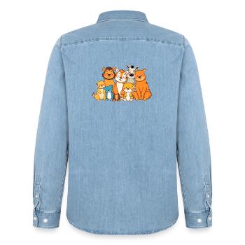 Verspielte Tierfamilie Comic Design - Männer Jeanshemd Organic von Stanley/Stella - verwaschenes Hellblau - Hinten - AI Model Male 185 light (185cm)