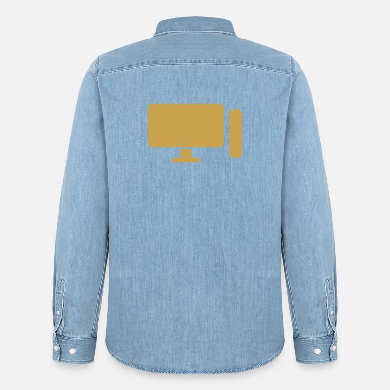 Minimal PC Setup Icon – Gamer Design - Männer Jeanshemd Organic von Stanley/Stella - verwaschenes Hellblau