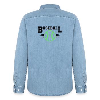 Neon Baseball Ball with Illuminated Stitches - Men’s Organic Denim Shirt by Stanley/Stella - light wash - Back - AI Model Male 185 light (185cm)