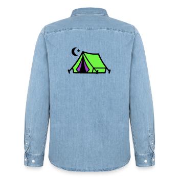 Camping Tent Moon Graphic - Men’s Organic Denim Shirt by Stanley/Stella - light wash - Back - AI Model Male 185 light (185cm)