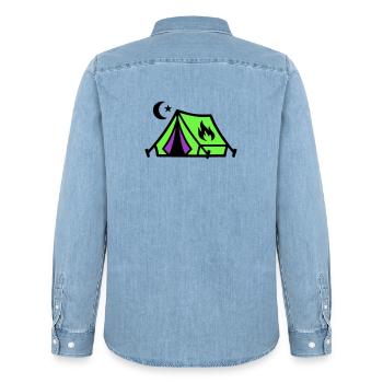 Tent Campfire Festival Icon - Men’s Organic Denim Shirt by Stanley/Stella - light wash - Back - AI Model Male 185 light (185cm)