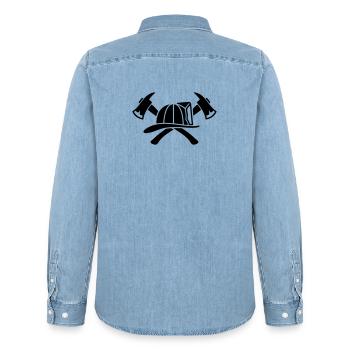 Firefighter Helmet Aexte Silhouette - Men’s Organic Denim Shirt by Stanley/Stella - light wash - Back - AI Model Male 185 light (185cm)