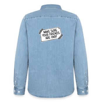 Assurez-vous que vos amis vont bien Logo de citation des amis - Chemise en denim homme bio Stanley/Stella - bleu clair délavé - Dos - AI Model Male 185 light (185cm)
