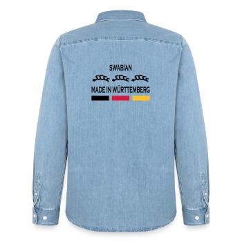 Made in Württemberg - Chemise en denim homme bio Stanley/Stella - bleu clair délavé - Dos - AI Model Male 185 light (185cm)