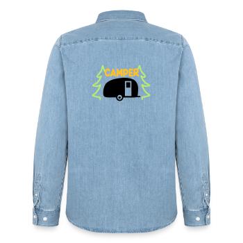 Camper - ready for vacation - Men’s Organic Denim Shirt by Stanley/Stella - light wash - Back - AI Model Male 185 light (185cm)