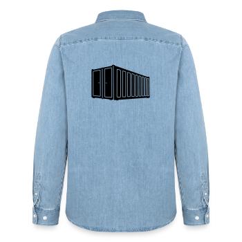 Seecontainer-Schattenbild Logistik-Logo - Männer Jeanshemd Organic von Stanley/Stella - verwaschenes Hellblau - Hinten - AI Model Male 185 light (185cm)