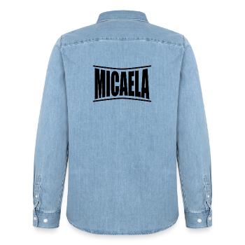 nom du t-shirt Micaela t-shirt idée cadeau - Chemise en denim homme bio Stanley/Stella - bleu clair délavé - Dos - AI Model Male 185 light (185cm)