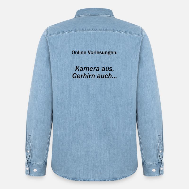 Unispruch "Online Vorlesungen" Geschenk, Studenten - Männer Jeanshemd Organic von Stanley/Stella - verwaschenes Hellblau