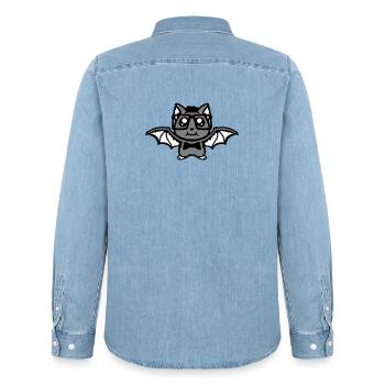 mignon nerd chauve-souris lunettes noeud papillon Halloween geek - Chemise en denim homme bio Stanley/Stella - bleu clair délavé - Dos - AI Model Male 185 light (185cm)