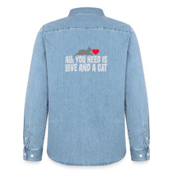All You Need Is Love And A Cat Lustig Katze Spruch - Männer Jeanshemd Organic von Stanley/Stella - verwaschenes Hellblau - Hinten - AI Model Male 185 light (185cm)