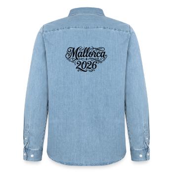 Palmier de Majorque 2026 - Chemise en denim homme bio Stanley/Stella - bleu clair délavé - Dos - AI Model Male 185 light (185cm)