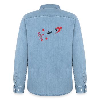 Red Rocket Graffiti Logo - Men’s Organic Denim Shirt by Stanley/Stella - light wash - Back - AI Model Male 185 light (185cm)