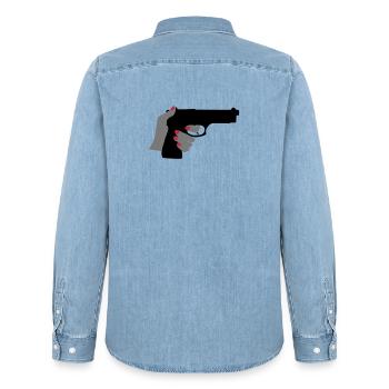 Gun - Men’s Organic Denim Shirt by Stanley/Stella - light wash - Back - AI Model Male 185 light (185cm)