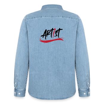 artist brush logo art icon brush stroke icon - Men’s Organic Denim Shirt by Stanley/Stella - light wash - Back - AI Model Male 185 light (185cm)