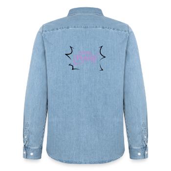 Mom power - Men’s Organic Denim Shirt by Stanley/Stella - light wash - Back - AI Model Male 185 light (185cm)