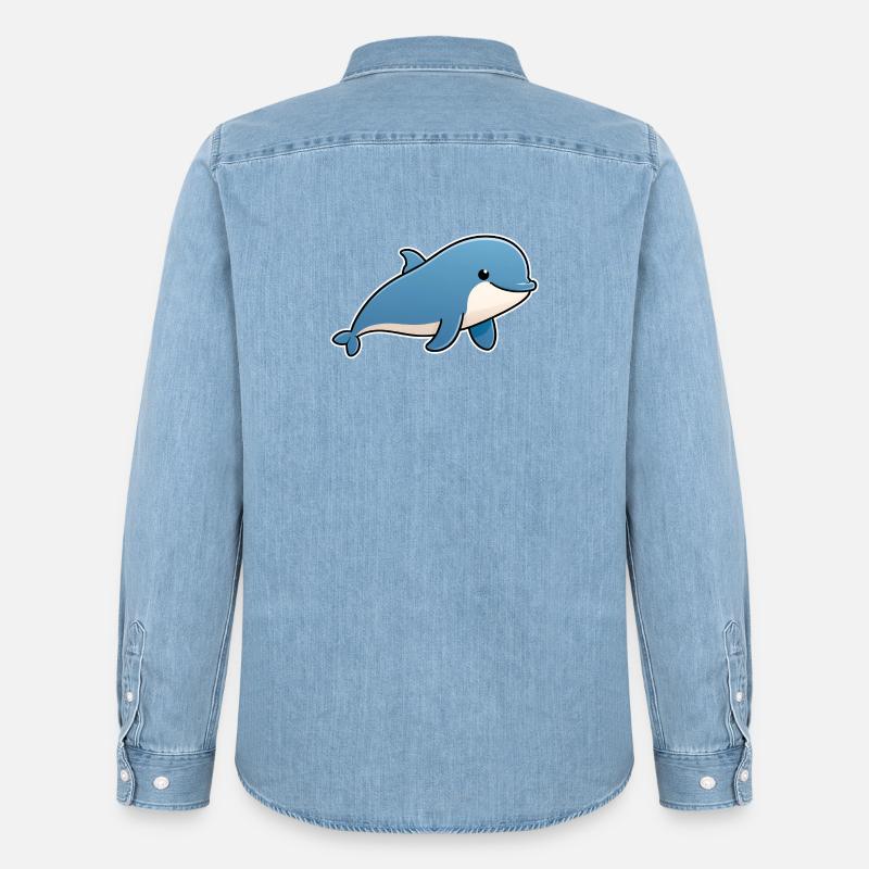 Blauer Delfin – freundlicher Meeresfreund - Männer Jeanshemd Organic von Stanley/Stella - verwaschenes Hellblau