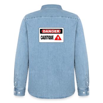 Panneau Danger Caustique - Chemise en denim homme bio Stanley/Stella - bleu clair délavé - Dos - AI Model Male 185 light (185cm)