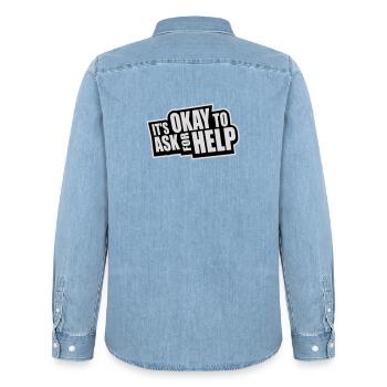 It's Okay To Ask For Help Help Questions Saying Logo - Men’s Organic Denim Shirt by Stanley/Stella - light wash - Back - AI Model Male 185 light (185cm)