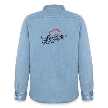 Two hearts with ornament and infinity loop. - Men’s Organic Denim Shirt by Stanley/Stella - light wash - Back - AI Model Male 185 light (185cm)