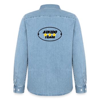 Aikido-Team - Männer Jeanshemd Organic von Stanley/Stella - verwaschenes Hellblau - Hinten - AI Model Male 185 light (185cm)