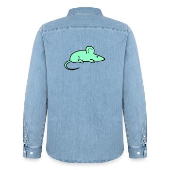 Mint Mouse Silhouette - Men’s Organic Denim Shirt by Stanley/Stella - light wash - Back - AI Model Male 185 light (185cm)