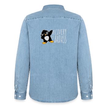 Recovery Is Badass Pinguin Dabbing Dab Dance Pose - Männer Jeanshemd Organic von Stanley/Stella - verwaschenes Hellblau - Hinten - AI Model Male 185 light (185cm)